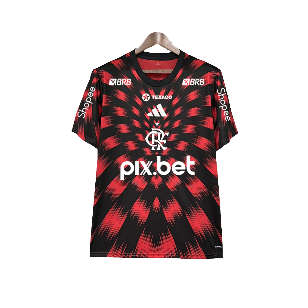 Camiseta Flamengo 25/26 Pre-Juego - Todos los Patrocinios - Versión Aficionado